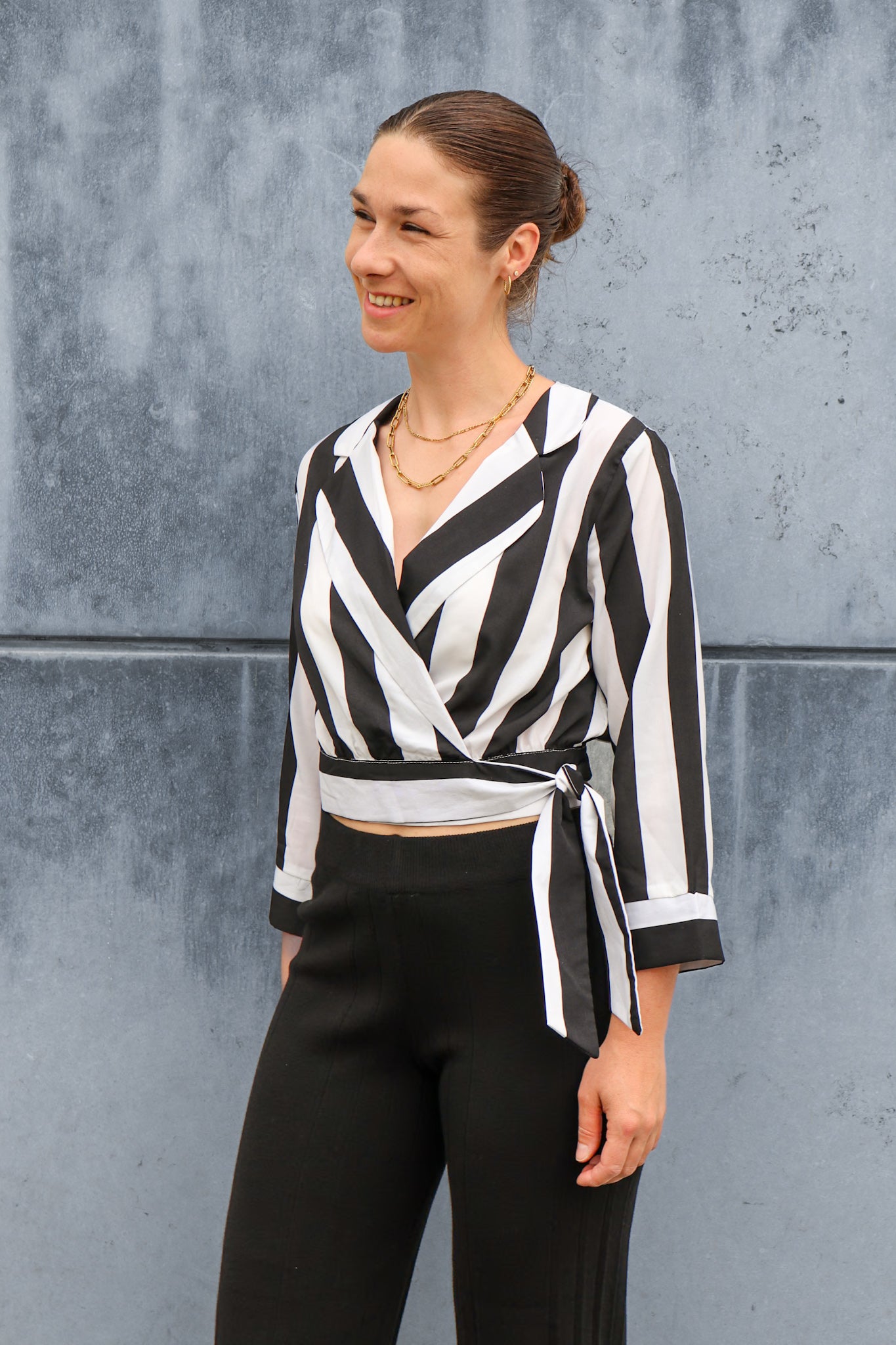 Wickelbluse gestreift - Schwarz/Weiß