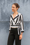 Wickelbluse gestreift - Schwarz/Weiß