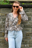 Print blouse with ruffles
