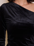 One-Shoulder Top Velvet - Black