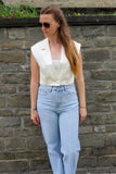 Blazer court en satin sans manches - Ecru
