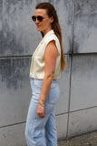 Blazer court en satin sans manches - Ecru