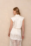 Blazer court en satin sans manches - Ecru