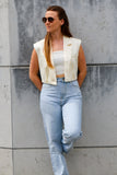 Blazer court en satin sans manches - Ecru