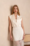 Blazer court en satin sans manches - Ecru