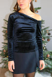 One-Shoulder Top Velvet - Black