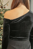 One-Shoulder Top Velvet - Black