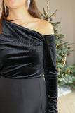 One-Shoulder Top Velvet - Black