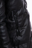 Puffer jacket with hood - black synthetic leather