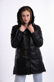 Puffer jacket with hood - black synthetic leather