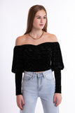 Short velvet blouse - black