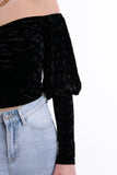 Short velvet blouse - black