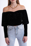 Short velvet blouse - black