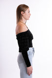 Short velvet blouse - black