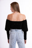 Short velvet blouse - black