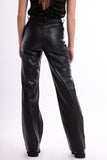 Wide leather pants - black