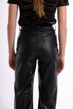 Wide leather pants - black