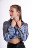 Short satin blouse - blue