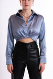 Short satin blouse - blue