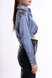 Short satin blouse - blue