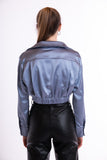 Short satin blouse - blue