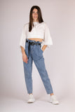 High Waist Paperbag Slouchy Jeans - Blau