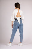 High Waist Paperbag Slouchy Jeans - Blau