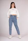 High Waist Paperbag Slouchy Jeans - Blue