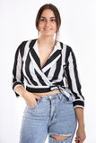 Striped wrap blouse - Black/White