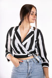 Striped wrap blouse - Black/White