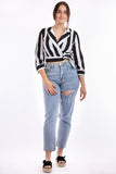 Striped wrap blouse - Black/White