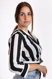 Striped wrap blouse - Black/White