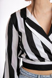 Striped wrap blouse - Black/White