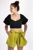 Backless Puff Sleeve Blouse - Black