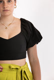 Backless Puff Sleeve Blouse - Black