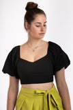 Backless Puff Sleeve Blouse - Black