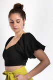 Backless Puff Sleeve Blouse - Black