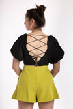 Backless Puff Sleeve Blouse - Black