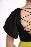 Backless Puff Sleeve Blouse - Black