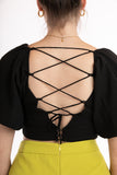 Backless Puff Sleeve Blouse - Black