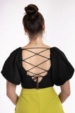 Backless Puff Sleeve Blouse - Black